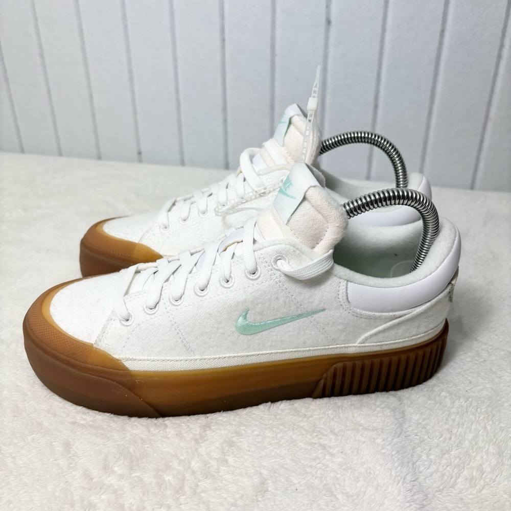 Nike Court Legacy Lift White Sneakers with Gum Soles and Mint Accents Size 8 - Picture 6 of 12